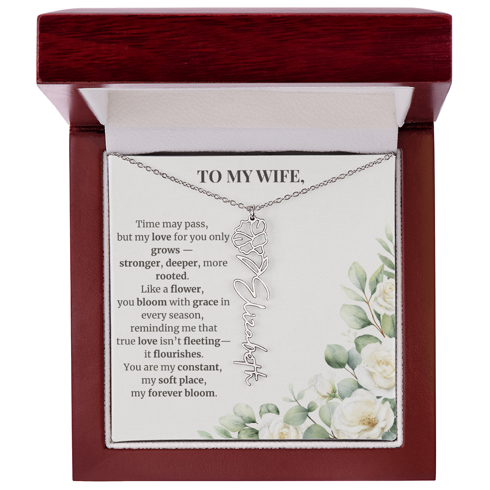 To My Wife – Birth Flower Name Necklace
