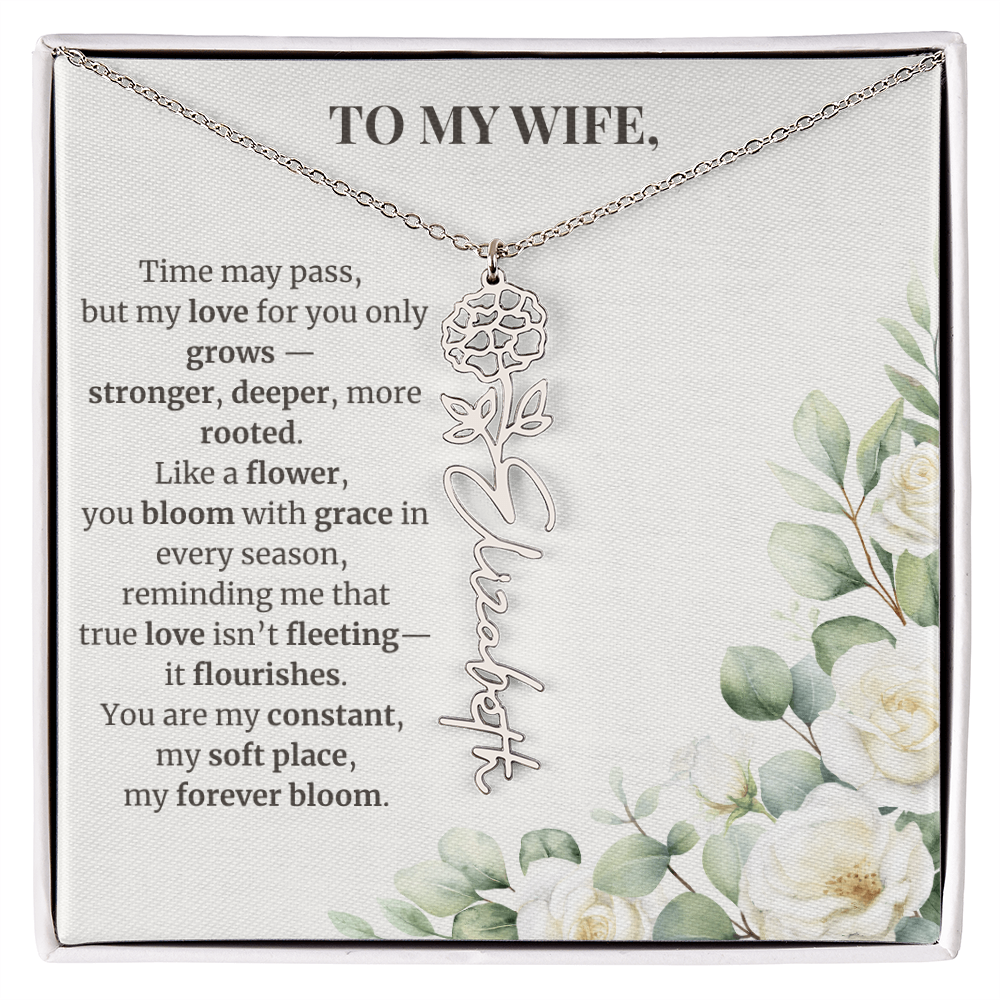 To My Wife – Birth Flower Name Necklace