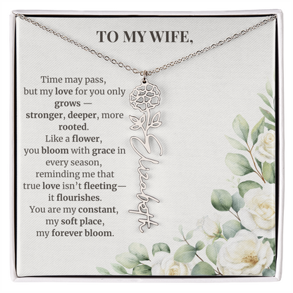 To My Wife – Birth Flower Name Necklace