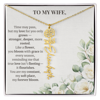 To My Wife – Birth Flower Name Necklace