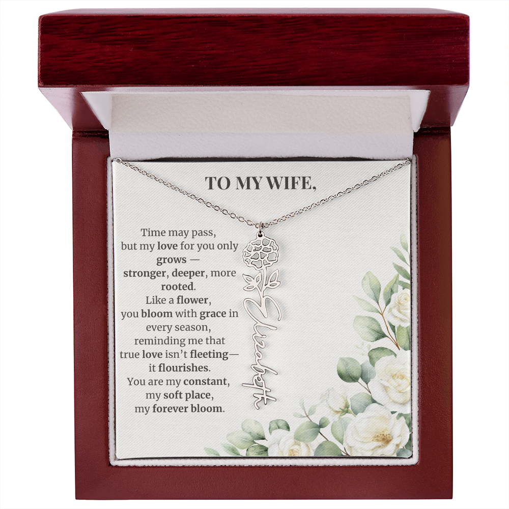 To My Wife – Birth Flower Name Necklace