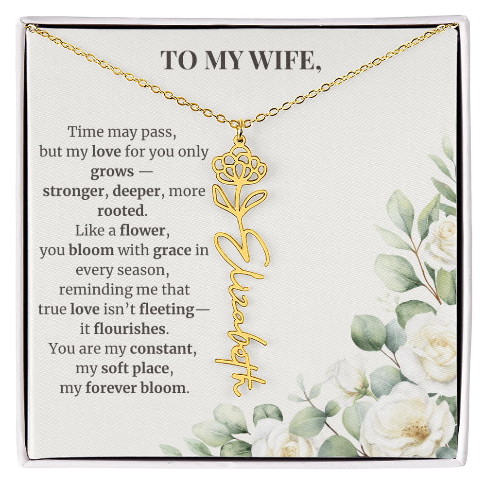 To My Wife – Birth Flower Name Necklace