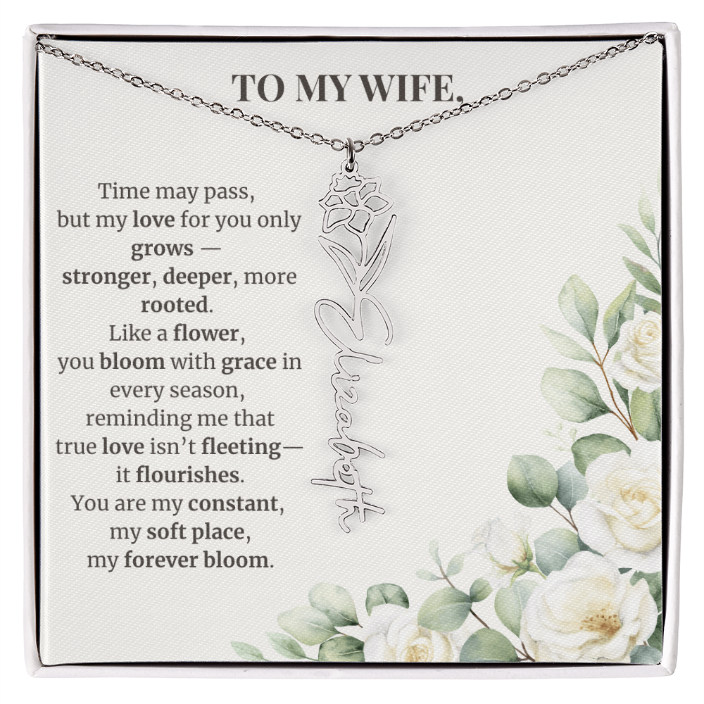 To My Wife – Birth Flower Name Necklace