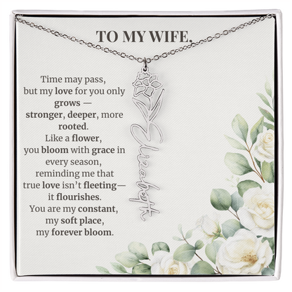 To My Wife – Birth Flower Name Necklace