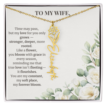 To My Wife – Birth Flower Name Necklace